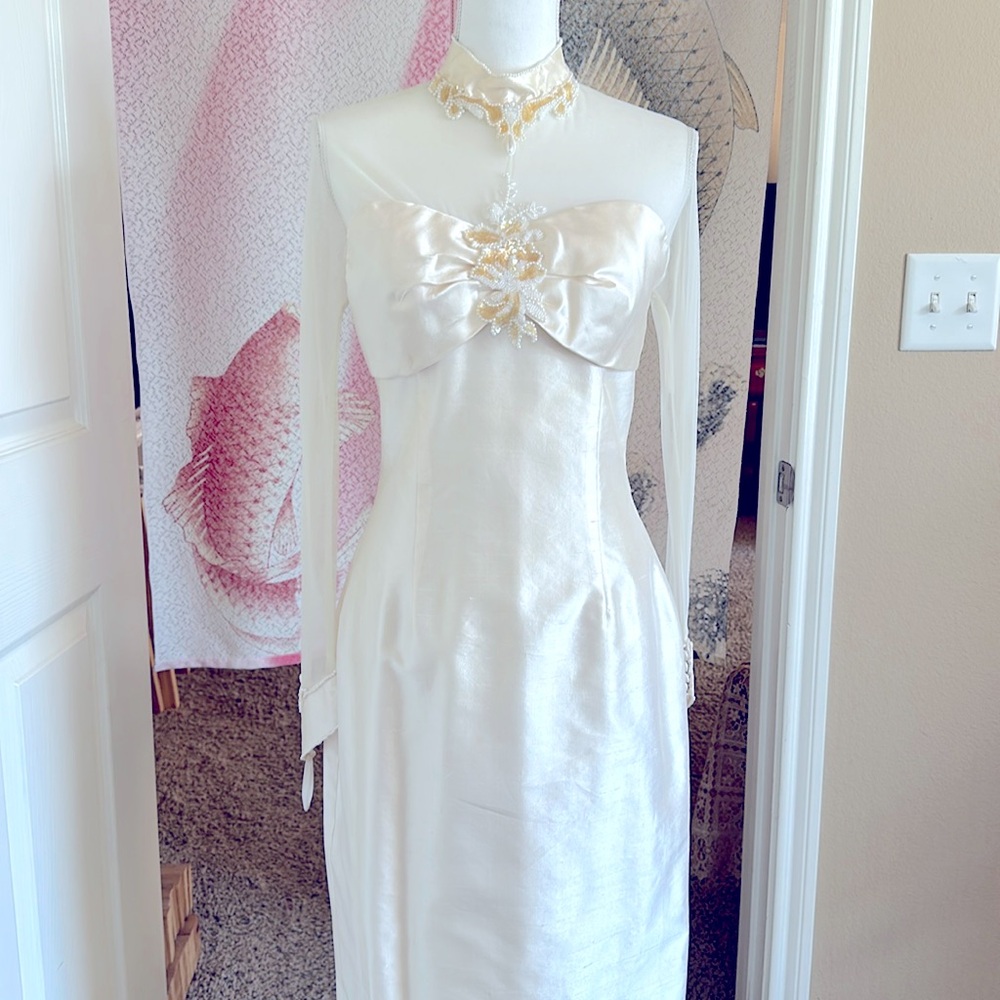 Art Deco antique Lace beaded & Silk Wedding Dress